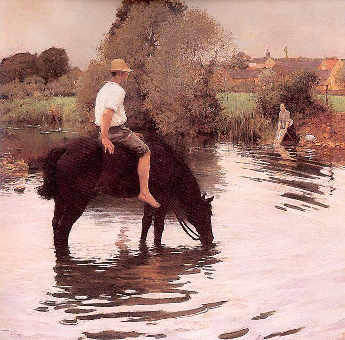 Muenier, Jules-Alexis Young Peasant Taking his Horse to the Watering Hole oil painting picture